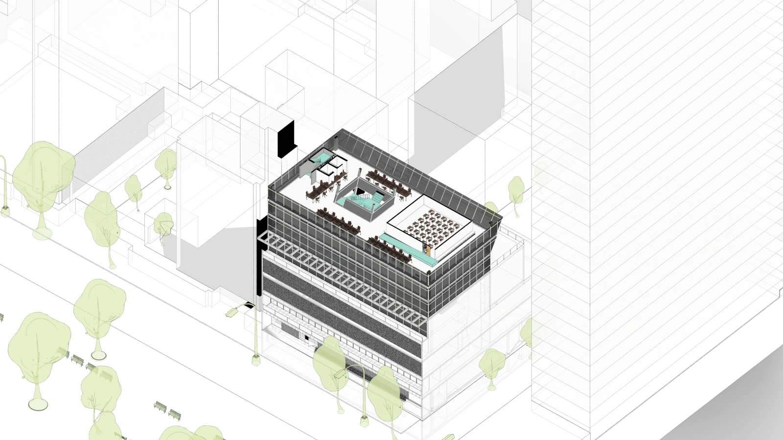 Atrium cutaway axonometric