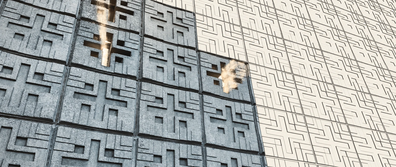 Textile-block surface — hybrid image